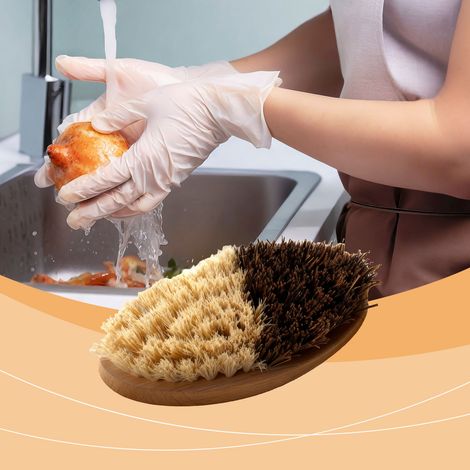 Bamboo vegetable cleaning brush, suitable for removing vegetable residue, stains, and dirt. Soft bristles. -- 1 piece -- BIEMMEDUE (1/5)