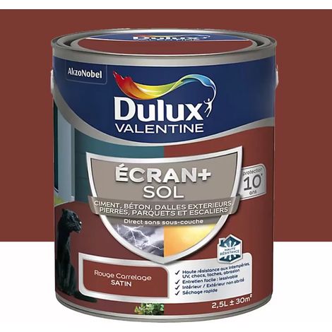 Peinture DULUX VALENTINE Ecran+ Sol Rouge carrelage Satin 2,5 L (1/3)