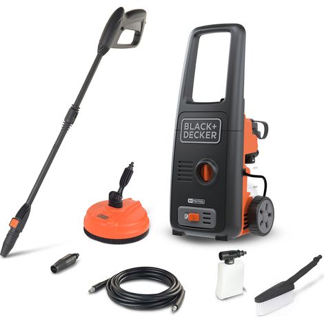 Black+Decker Hidrolimpiadora BXPW1700PE de Alta Presión, con Patio Cleaner y Cepillo Fijo, para Coche y Exteriores del Hogar, Presión Máx. 130 Bar, Caudal Máx. 450 L/h, Potencia Absorbida 1700 W