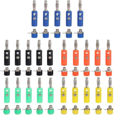 50 Piece Premium 4mm Banana Plug Connector Kit: 25 Banana Jacks + 25 Banana Sockets (5 Colors)