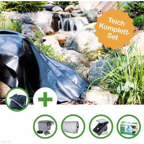 TEICH SET "ODER" - GROSSER FOLIENTEICH - TEICHFOLIE 48 QM MIT VLIES, MEHRKAMMERFILTER SET UND SMART PLUG