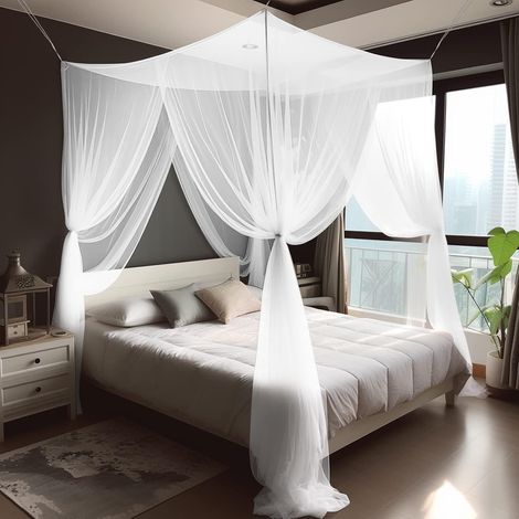JSSEVN - Bed Mosquito Net, Four-Door Mosquito Net, Double Bed Mosquito Net, Large Square Mosquito Net for Single Beds, Effectively Keeps Out Mosquitoes (1/5)