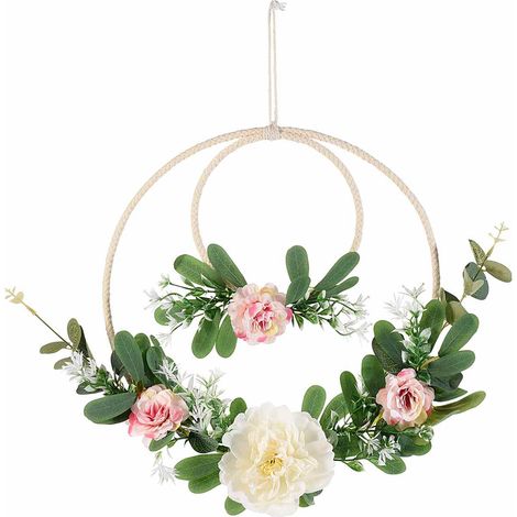 Ghirlande primaverili di rose e foglie artificiali da appendere in corda, set da 2 pezzi, Ø 30 cm