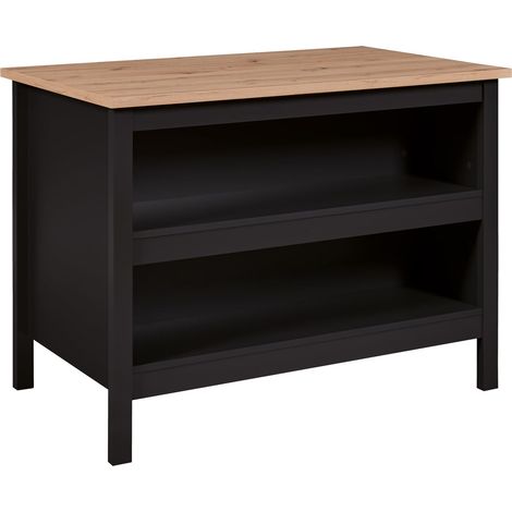 Ilot de Cuisine - Ilot Central - Plan de Travail - Armoire de Cuisine avec étagères - Mélaminé - Longueur 124cm - Hauteur 82 cm - Profondeur 75 cm - Noir/Artisan (1/3)