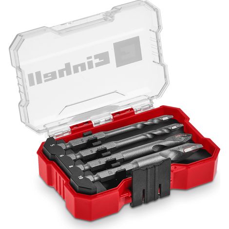 Original Einhell XS-CASE 4-tlg. HM-Fliesenbohrer-Set (aus Werkzeugstahl, spezialgeschliffene Hartmetallplatte, Zentrierspitze, E 6.3 Schaft inkl. Aufbewahrungsbox)