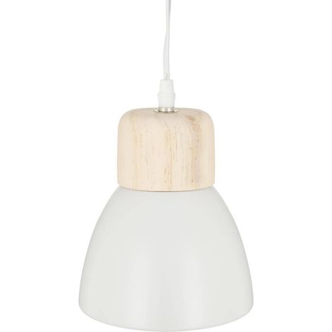 Lámpara colgante 'Desy' blanca - metal y madera - D. 15 cm - Atmosphera créateur d'intérieur