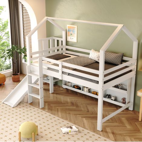 letto salvaspazio 90x200 con scivolo cassetti bianco HAVRYA (1/5)