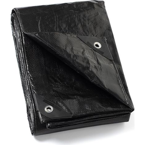 Telone con occhielli, impermeabile, 2 m x 3 m, nero, telone multifunzionale in poliestere, tessuto 120 g/m², telone protettivo, telone multiuso, antistrappo, stabilizzato ai raggi UV