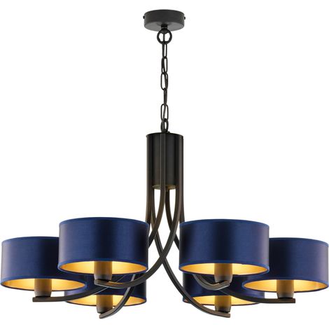 Lampadario nero a catena, paralumi blu 6xE27 ARTHUR Jupiter (1/5)
