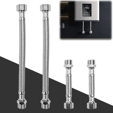 4-teiliges flexibles Schlauchset, Edelstahl 304, G3/8 Gewinde, Längen 10 cm und 20 cm, für Küchen- und Badezimmerarmaturen (1/5)