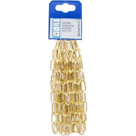 Catena genovese pretagliata maglia quadra Ø 2 mm. in acciaio ottonato 2,5 mt.