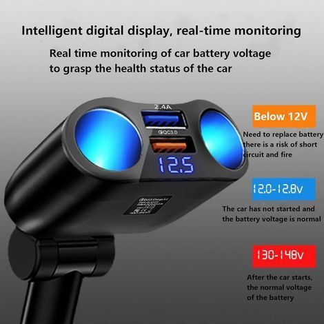 Adaptateur Voiture Allume-Cigare,Voiture Adaptateur Répartiteur Allume-Cigare, Double Chargeur USB, 2 Prises 12V/24V 60W,Prise USB Allume Cigare pour GPS/Dash Cam/Téléphone/Caméra (1/4)