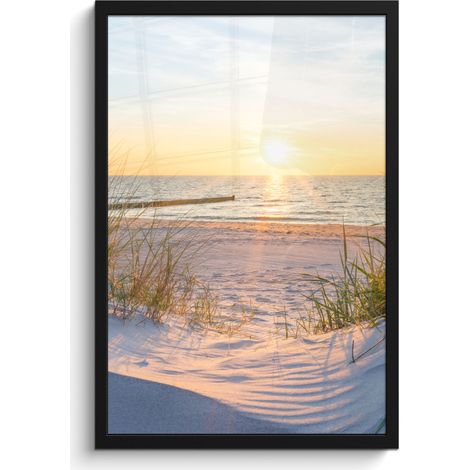 AFFICHE ENCADRÉE Plage - Soleil - Dune - Herbe - Sable - Horizon Cadre Décoration Murale 40x60 (1/5)