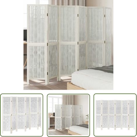 The Living Store 6-tlg. Raumteiler Weiß Massivholz Paulownia - Raumteiler - Holzparavent - Weidenkorb - Paulowniaholz - Zimmerteiler (1/5)