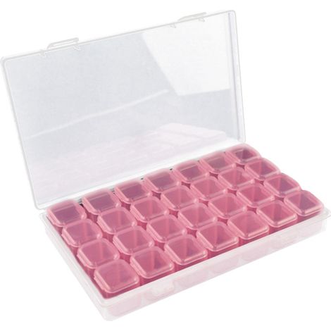 Caja de almacenamiento transparente de 28 compartimentos para joyas de manicura, resistente a roturas, con tapa. (1/5)