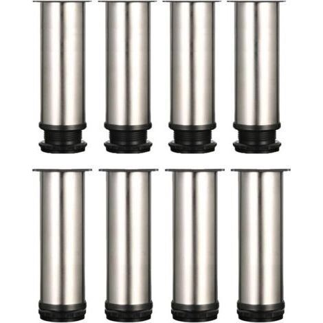 Ensemble de 8 pieds de meubles réglables, en métal de 15 cm, convenant aux tables, lits et canapés, hauteur totale réglable de 150 mm à 165 mm, en acier inoxydable brossé.-Chrom (1/5)