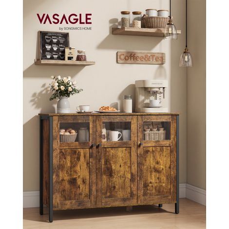 Buffet, avec Placard 3 Portes, 100 x 35 x 75 cm, Meuble de Rangement pour Salle à Manger, Cadre en Acier, Style Industriel, Marron Rustique et Noir (1/5)