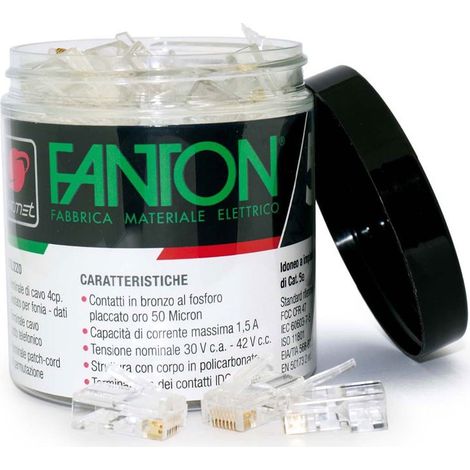 FANTON 50 Pezzi Connettore RJ45 Cat5e UTP, Plug 8 Pin per Cavo Ethernet Gigabit Ethernet 1000Mbps, Compatibile con PC, Router, Switch + 10 copriplug 23720B (1/3)