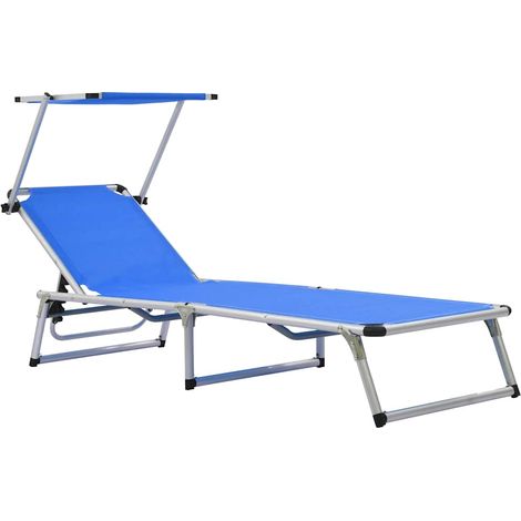 Chaise longue pliable-Bain de soleil-Transat de relaxation avec toit Aluminium et textilène Bleu 638961 (1/5)