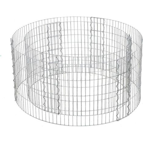 Gabion Rootz Ø 90 cm, Hauteur 40 cm - Clôture en pierre - Décoration de jardin - Acier galvanisé - Fil de 2,5 mm - 90 cm x 40 cm - Argent - 110 cm x 42 cm x 3 cm (1/5)
