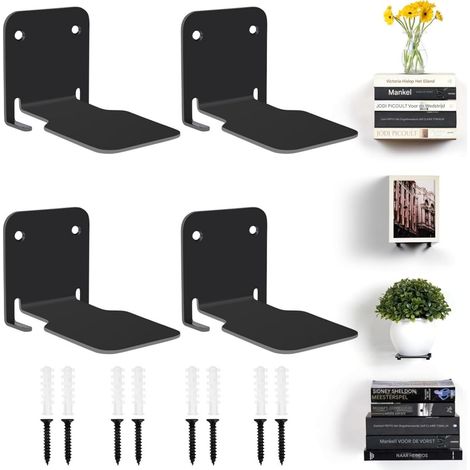 Etagere Murale Flottante - Support Métallique Invisible - Pour Bureau Chambre Salon - Charge Max 13 5 Kg - Lot de 4 - Noir (1/5)