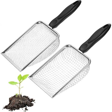Tamis à terre jardin METERXITY lot de 2, maille 5/28 mm acier inoxydable, poignée antidérapante, pour sable terre cailloux compost noir argent (1/5)