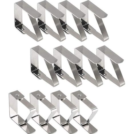Pince Nappe Exterieur, Pince Nappe de Table, 12 Pinces à Nappe en Acier Inoxydable, Nappe Clips Anti-Glissant Fixer Nappe pour Table d'Épaisseur 10-30 mm (1/5)