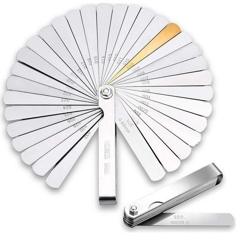 jeu de cales d'epaisseur 32 lames en acier inoxydableTAILLE 90 MMcale mecanique double unité de mesure pour moteur/bougie/soupapes (1/5)