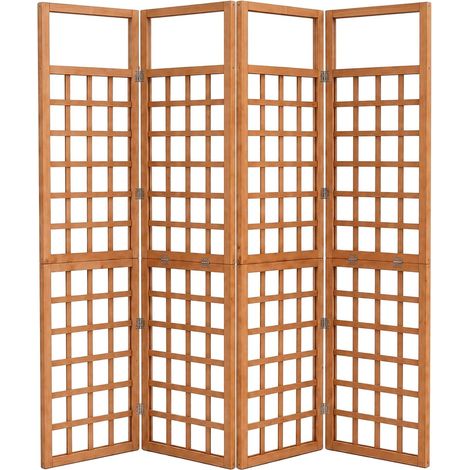 Mampara de celosía de madera, tamaño mediano, abeto marrón, 4 paneles (1/5)