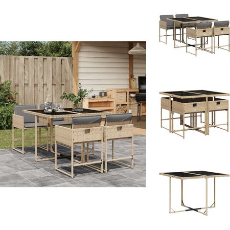 Ensemble à manger de jardin coussins 5 pcs mélange beige rotin - Salon De Jardin - Meuble De Jardin - Set De Salon De Jardin - Ensemble De Jardin - Résine Tressée (1/5)