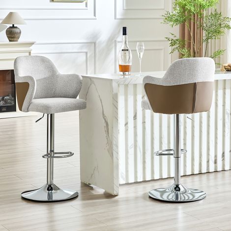 Ensemble de 2 tabourets de bar réglables en hauteur, tabourets modernes rembourrés avec accoudoirs, pivotants à 360°, idéaux pour bars et restaurants domestiques (1/5)