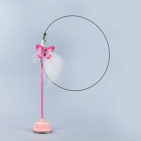 Katzenspielzeug, Saugnapfstab, Katzenbeschäftigungsstab, langer Saugnapfstab, ideal für vielbeschäftigte Katzenbesitzer – rosa Schmetterling