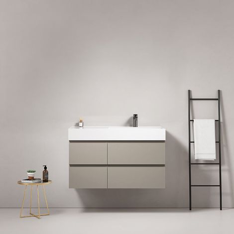 Mobile bagno sospeso 100 cm Grigio Cenere Lavabo a Destra in Resina Senza Specchio - Fiji Paint (1/4)