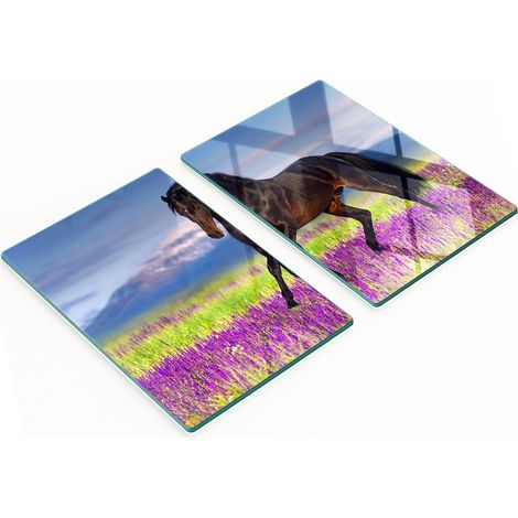 Taglieri in vetro per snack, motivo cavallo e campo di lavanda, 2x40x52 cm (1/5)
