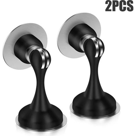 Fermaporta magnetici in acciaio inox, confezione da 2, montabili a parete o da pavimento, adatti a vari tipi di porta, installabili con nastro adesivo o viti - Nero (1/5)