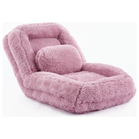 Lit pour chien et humain, canapé moelleux, fauteuil gaming réglable à 5 positions, au sol, salon, idéal pour le gaming, la méditation et la détente, tissu peluche, rose (1/5)