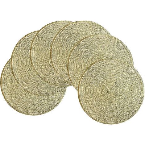 Set mit 6 runden, goldfarbenen, geflochtenen Baumwoll-Platzsets – 38 cm