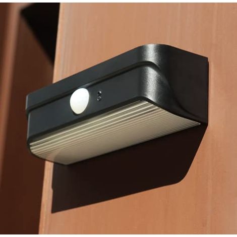 Lampes solaires d'extérieur à LED intelligentes avec capteur inductif pour extérieur, jardin, cour et camping Grand angle de 120 °, lampe de poche de sécurité sans fil IP65 étanche (Noir) [Classe éner (1/5)