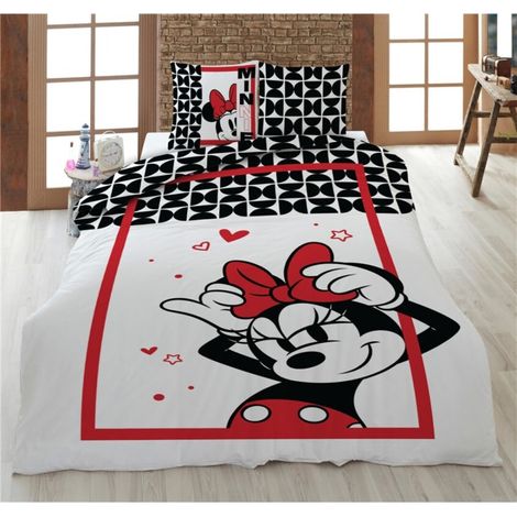 Parure de lit réversible Disney Minnie met son noeud de papillon - 135 cm x 200 cm