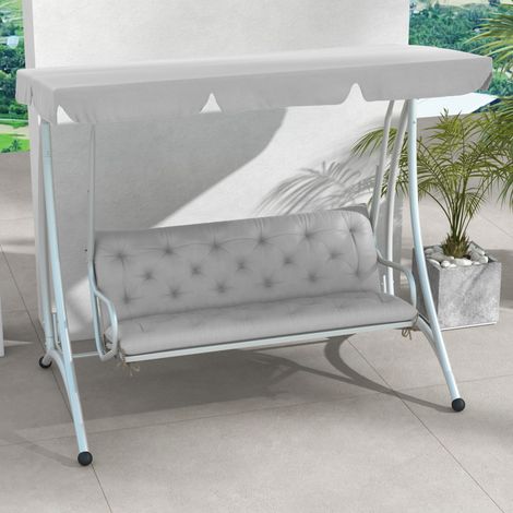 Cuscino per panca 3 posti 150 x 98 x 8 cm con 6 lacci, poliestere, grigio chiaro OKMYHOME (1/5)