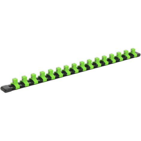 Sealey 3/8""Sq Drive Socket Retaining Rail with 16 Clips Hi-Vis Green AK27053HV