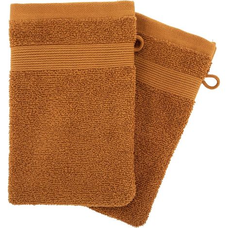Lot de 2 gants de toilette 15 x 21 cm Couleur moderne cannelle (1/2)