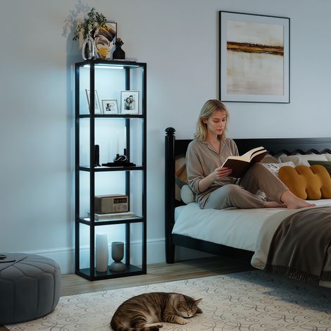 Lampadaire RGB avec étagères en verre, lampadaire LED à 4 niveaux avec télécommande, synchronisation musicale, noir (1/5)