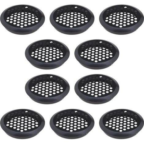 Lot de 10 grilles de ventilation rondes en acier inoxydable de 60 mm pour trous d'aération - Grillage anti-rouille - Pour cuisine, salle de bain, armoire - Noir (1/5)