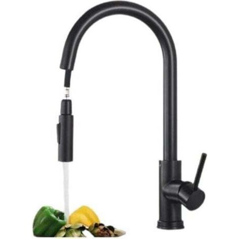 Black Kitchen Faucet with 2 Functions, Pull-Out Spray Head, 360° Rotating Kitchen Mixer Tap in Stainless Steel