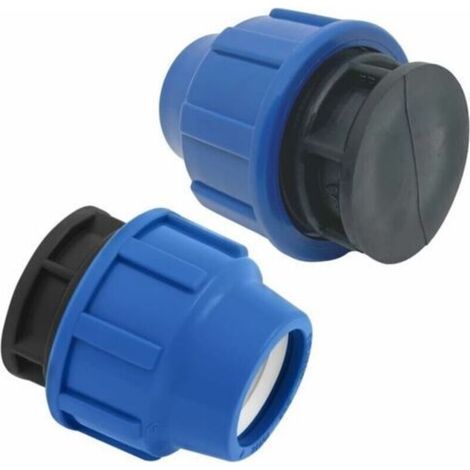 Raccords de tuyau d’eau-2 pièces – Bouchon 32 mm – Raccord de plomberie de compression PN16 - Stop de 25mm – connecteur compatible avec tuyaux en polyéthylène PE 80 et PE100