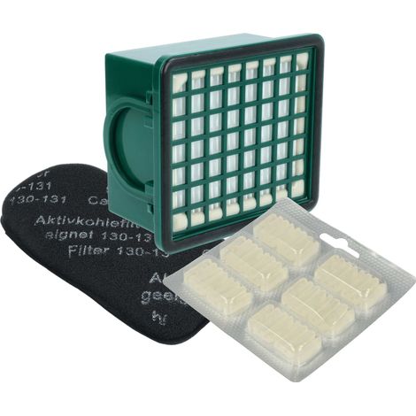 vhbw Set di 8 accessori compatibile con Vorwerk folletto 131, 130, 131sc aspirapolvere - filtro ai carboni attivi, filtro HEPA, cartucce di profumo