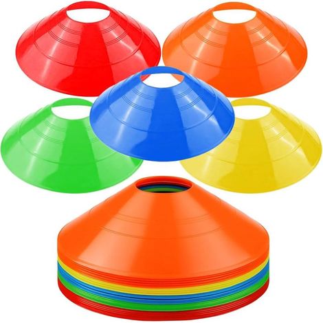 20 Markierungshütchen – Trainingszubehör – Für Fußball und Slalom – Koordination und Beweglichkeit – 5 Farben – 9 cm (1/5)