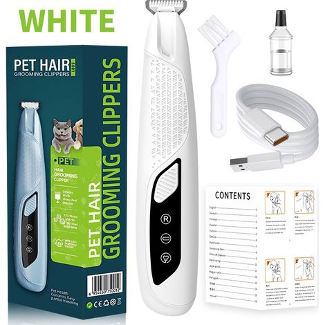Tondeuse électrique professionnelle pour poils d'animaux, silencieuse, pour les pattes, les oreilles et le visage, avec lame de sécurité, couleur blanche.-AquaForge (1/5)