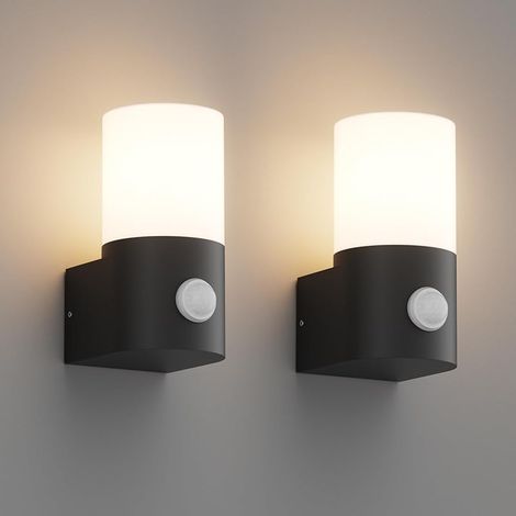 2 Pièces Applique Murale E27 Exterieur/Intérieure, Noir Applique Mural avec Détecteur de Mouvement, IP65 Luminaires extérieur, PC+Aluminium, Pour Jardin Balcon Entrée, Sans Ampoule (1/5)